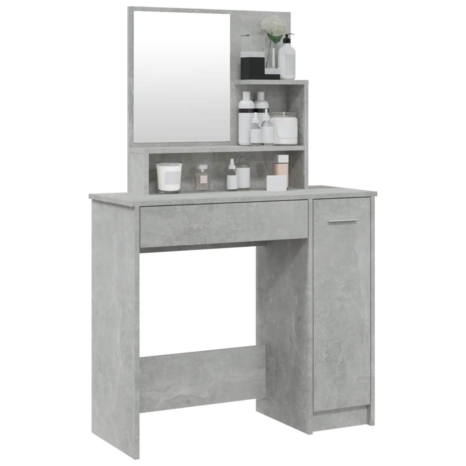 Homgoday Schminktisch mit Spiegel Betongrau 86,5x35x136 cm Holzwerkstoff Make-up Tisch mit Schublade und Ablage für Schlafzimmer 802961