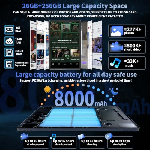 Image of Android Tablet with Keyboard, 10 inch Android 16 Tablet, 26GB+256GB+2TB Expand, 2026 Gemini AI Tablet PC with 8-Core, 5G WiFi, 8000mAh, GPS, Electronic 2 in 1 Tablet with Case, Mouse, Stylus (Silver)