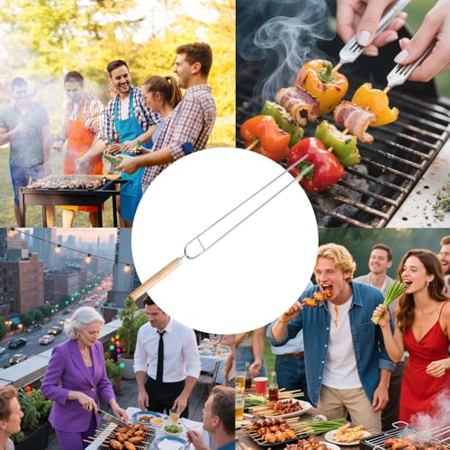 Pinchos de barbacoa metálicos y planos de alta resistencia para asar mariscos 8