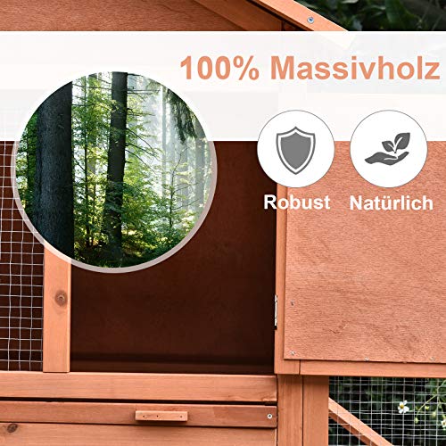 PawHut Kleintierstall Kleintierkäfig mit Asphaltdach Freilaufgehege Doppelstöckig Tannenholz Natur 144 x 64,5 x 100 cm – Bild 6