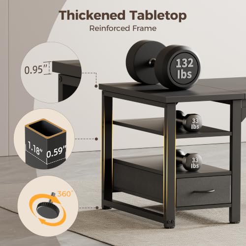 Image of Mericonia 63 in Computer Desk with Drawer, 1 inch Thick Reversible Office Desk | Large Modern Writing Table with Storage Shelves, Heavy Duty Industrial Executive Desk for Home Bedroom Study Work