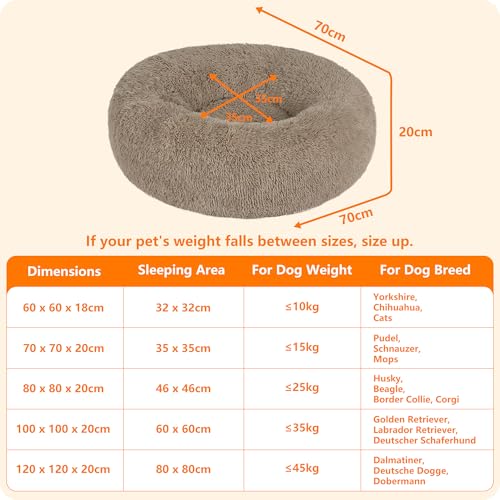 HMTOPE Orthopädisches Hundebett rund Hundekissen Hundesofa Katzenbett Donut Kuscheliges Hundekorb Waschbar, 70 cm Ø, Kamelbraun
