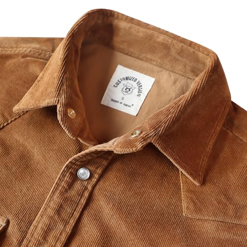 Dubinik® Corduroy Jacket Men 2 Pockets Casual Cotton Pearl Snap Western Work Shirts Vintage Long Sleeve3