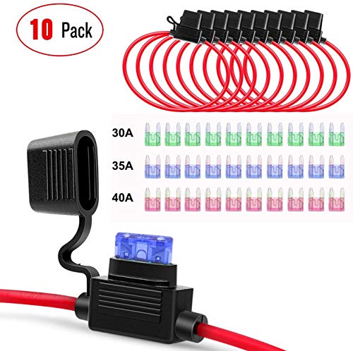 GTIWUNG 10PCS Portafusibles, Soporte de Fusible En Linea Hoja Portafusibles, 12 AWG Portafusibles en Lnea con Una Gorra 32V 50A Portafusibles de Cuchillas, Impermeable, Trompeta