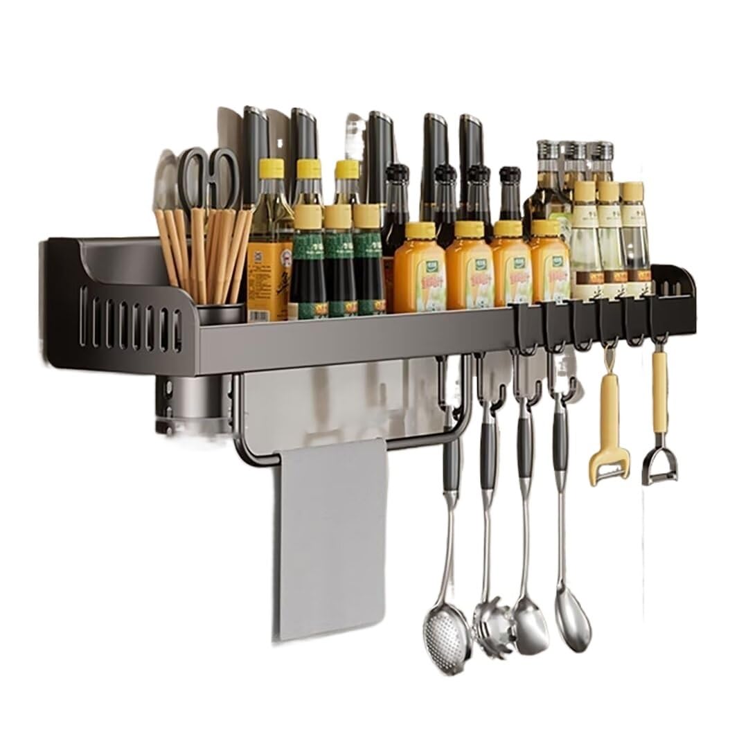 MYUYEE Wall Mounted Spice Rack Stainless Steel Spice Stor Kitchen Wall Utensil, Organizer Shelf, Seasoning Rack