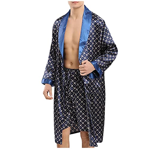 Silk Robe for Men Big and Tall Long Sleeve and Shorts 2 Piece Pajama Set Cozy Soft Lounge Kimono Spa Bathrobe