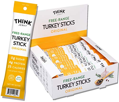 Original Free-Range Turkey Sticks by Think Jerky â€” Sugar Free, Gluten Free, Non-GMO, No Nitrates Jerky Snack â€” Keto, Paleo Compliant â€” High Protein, Low in Carbs â€” 0.5 oz (20 Pack)