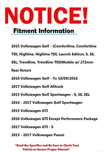 Image of Detroit Axle - Rear Brake Kit for Volkswagen Passat GTI Golf | Drilled & Slotted Brake Rotors and Ceramic Brake Pads Replacement: 10.70 inch inch Rotors