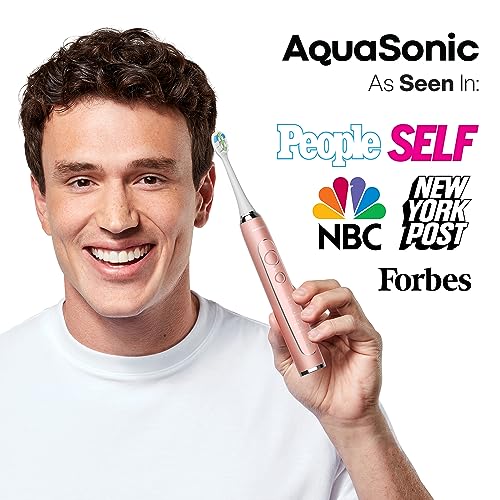 Image of Aquasonic Vibe Series PRO - Ultra-Whitening Electric Toothbrush - 5 Modes & Smart Timers - Premium Travel Case & 6 Proflex Brush Heads - ADA Accepted Toothbrush (Rose Gold)