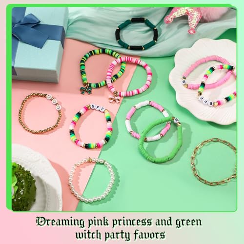 12 Pcs Witch Princess Pink Green Bracelets Friendship Bracelets Preppy Clay Bead BFF Wristbands Bulk for Birthday Party Favor Cosplay Outfit Movie Fans Merch Gifts4