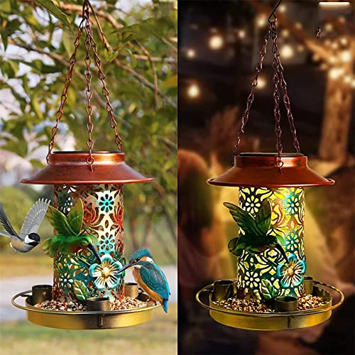 Solar Led Outdoor Hanging Bird Feeder, Metal Wrought Iron Solar Lamp Hollow Antique Durable Bird Houses, Bright Led Light, Long Lighting Time #TOP28