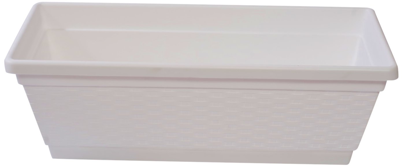 Hobby & Style 5351.0 Balcony Box with Decoration Rattan, White, 50 x 28 x 18 cm