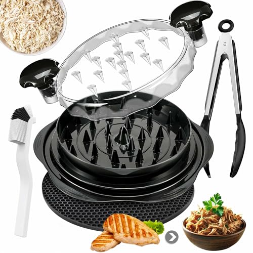Chicken Breast Shredder Large Tool – Easy Twist Meat Shredder for Chicken, Pork & Beef with Ergonomic Handle & Non-Slip Base, BPA-Free, Easy to Clean & Dishwasher Safe, Includes Cleaning Brush & Tongs