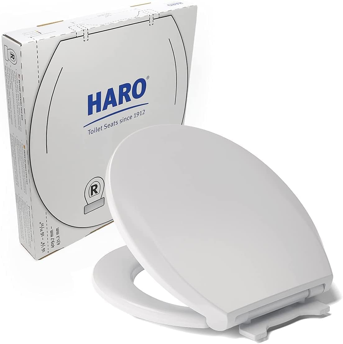 HARO | Round Toilet Seat | Heavy-Duty up to 550 lbs Capacity | Slow-Close-Seat | Quick-Release & Easy Clean, Fast-Fix-Hinge, No-Slip Bumpers, White | Advanced (PP) | 16.5" x 14.5" x 2.32"