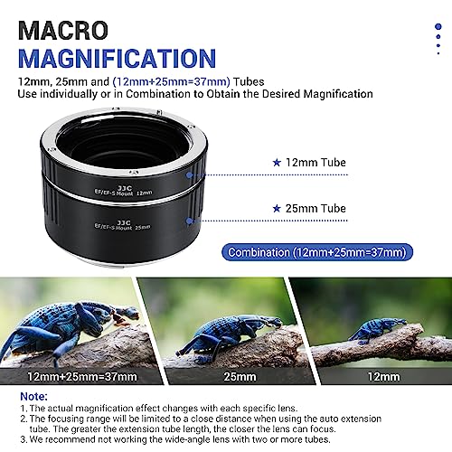JJC Tubo de extensión Macro (12 mm + 25 mm) Enfoque automático para cámaras Canon EF/EF-S de Lente de Primer Plano, Macro fotografía – Juego de Tapas de Lente Trasera de Cuerpo de Anillo de extensión - imagen 4