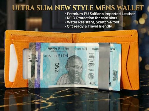 Image of Card Holder Wallet for Men | Ultra Slim 10 Card Slots RFID Protected Leather Wallet | Metal Clip Money Holder | Vegan Saffiano Leather | Slim Minimalist Card Holder for Men - Brown