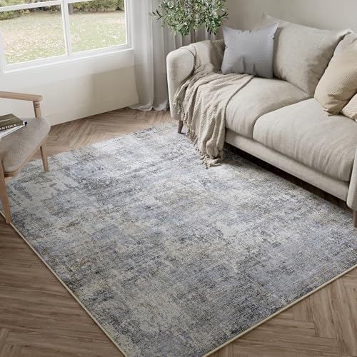 PureCozy Beige Area Rug 4x6 Machine Washable Modern Abstract Office Carpet Neutral Non Slip Indoor Entry Low Pile Soft Non Shedding Small Mat Bedroom Throw Rug for Kitchen Laundry Dining Roo