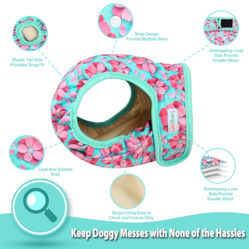 Image of Langsprit Washable Female Dog Diapers (3 Pack) - No Leak Reusable Diapers for Doggy Female in Period - Highly Absorbent Dog Heat Panties with Adjustable Snaps (Spring Flowers, X-Large)