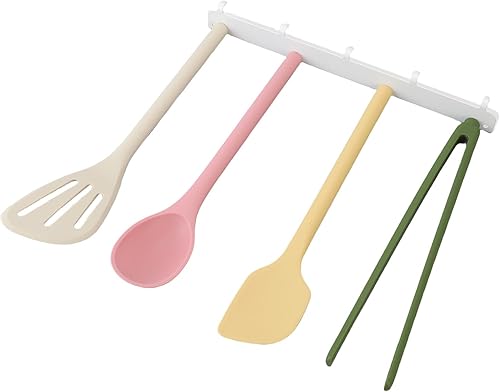 Miniatura 4 de Juego de utensilios de cocina de silicona integrado, espátulas, cuchara, pinzas para alimentos y estante de almacenamiento de gancho