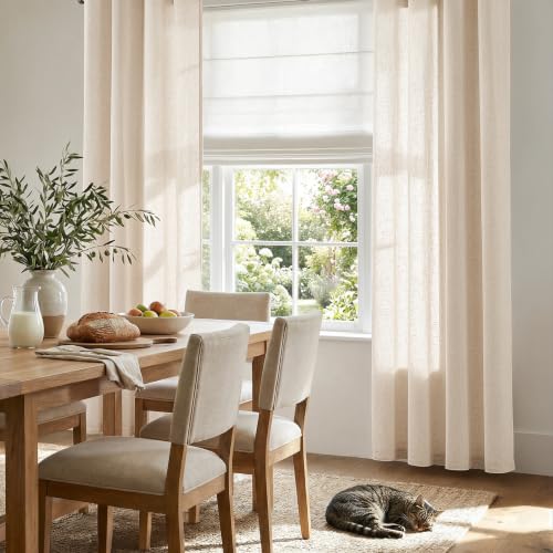 Image of jinchan Linen Curtains 90 Inch Light Filtering Grommet 2 Panels Beige
