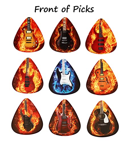 Tin of 9 Flaming Guitar Plectrums - Double sided - Harmony Picks, Black, 30.48 x 20.32 x 7.62 millimeters - Image 3