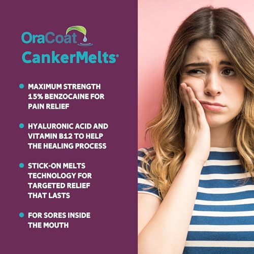 Image of Oracoat CankerMelts Stick-On Melts Canker Sore Treatment for Mouth Sores with 15mg Benzocaine, Hyaluronic Acid & Vitamin E
