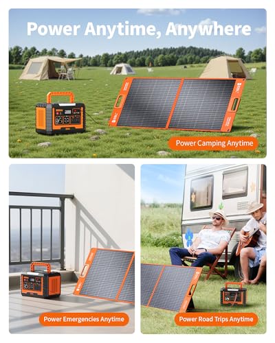 EBL Solar Panel 100W Portable Solar Panel (Upgraded) for 240/300/500/1000/1500/2000 Power Station, with Adjustable Kickstand and Parallel Cable, Waterproof IP65 for Outdoor Camping Hiking RV Trip