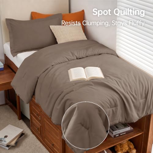 Image of MUXHOMO Twin /Twin XL Comforter Set, All Season Ultra Soft Down Alternative Bedding - 3 Piece Lightweight Bed Set Includes 1 Comforter (68 inchx88 inch) and 1 Pillow Shams (20 inchx26 inch), Brown
