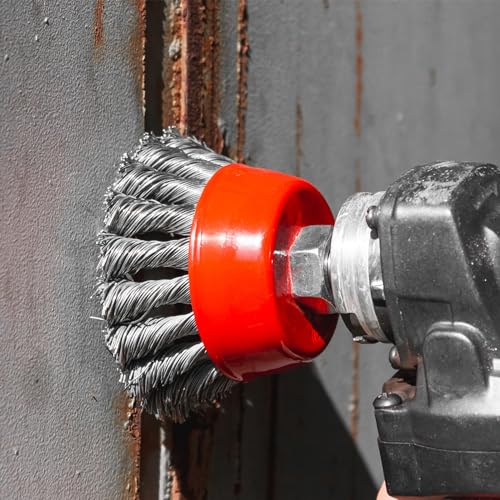 Image of 2 Pcs Twisted Knotted Wire Cup Brush for Angle Grinder - [2.5 Inch] for Paint Stripping Cleaning Rust Duty Abrasive, 5 /8 Inch-11 Threaded Arbor, .020 Carbon Steel Wire, Red