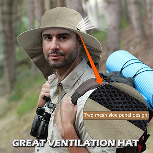 Tirrinia Outdoor Sun Protection Fishing Cap With Neck Flap Wide Brim Hat For Safari Hiking Hunting Boating And Outdoor Adventures, Khaki #TOP3