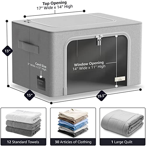 Storage Bins with Metal Frame - Stackable & Foldable Clothes Organizer Bags - Oxford Fabric Storage Containers with Large Clear Window & Carry Handles, Organization for Bedding, Linen, Clothes & More thumbnail 3