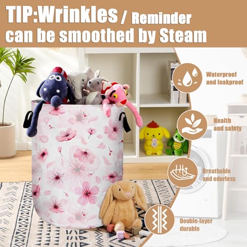 Watercolor Cherry Blossom Laundry Basket, Foldable Pink Flower Laundry Hamper Tote Bag Dirty Clothes Storage Bucket Organizer for Bathroom/Laundry/Bedroom 15.7"x19.6" by GANTINIR - Image 5