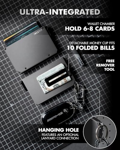 iwantit Pop Up Wallet for Men, Slim Minimalist Credit Card Holder with Money Clip - Man Metal Aluminum Wallet RFID Blocking, Smart Tactical Wallet for Men, Gift for Men (Gungrey)2