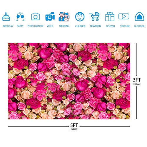 Fondo Fotográfico Flores Rosas 5x3ft Rosa para Día Madre miniatura 5