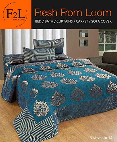 Image of Fresh from Loom Chenille 500 TC Double Bedsheet, Dimas Print Design with 2 Pillow Covers, Bedsheet Set for Bedroom Styling, Soft Touch Breathable Beddin 90x100 Inches | Jhumka Sky Blue | Chenille
