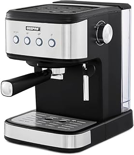 GEEPAS Espresso & Cappuccino Coffee Machine with Milk Frother, 20 Bar Pressure | 1.5L Water Tank Capacity, Stainless Steel…