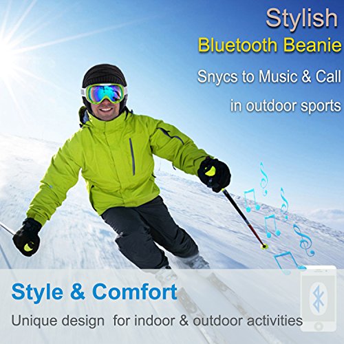 Rotibox Rechargeable Bluetooth Audio Beanie Hat Fashional Double Knit Skully Cap w/Wireless Stereo Headphone Headset Earpiece Speakerphone Mic for Sports Skating Hiking Camping - Black