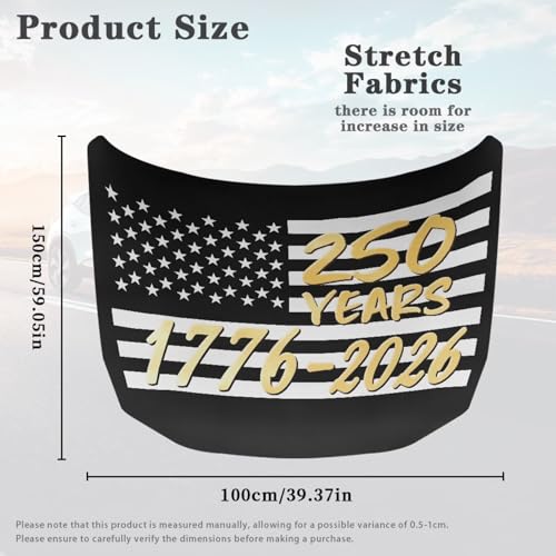 Image of 250 Years USA Car Hood Cover 4th of July Front Hood Covers for Cars Hood Dust Cover for Car Decor Accessories 1776-2026 Patriotic Automotive Hood Cover