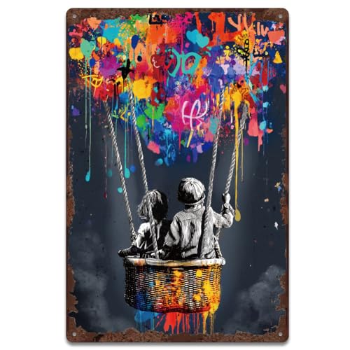 SUPERDANT Banksy Street Graffiti Tin Signs Hot Air Balloon M
