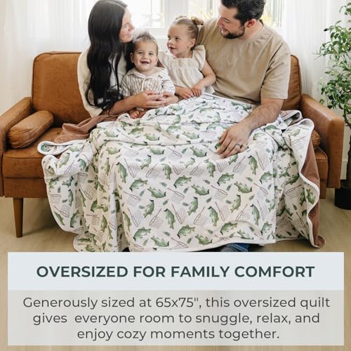 Image of Pobibaby Jumbo Oversized Big Blanket, 65x75, Soft Cotton (Gone Fishing)