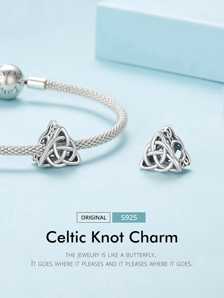 Dije triangular de plata de ley 925 con nudo celta, cuenta infinita para pulsera Pandora y collar para mujer