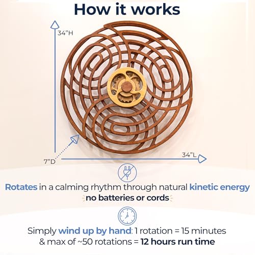 Mindsight Moving Kinetic Wall Art - Wind up to power peaceful motion (no battery) - Calming Wall Décor for Living Room, Office, Bedroom, Kitchen - Hand Crafted Wood - Ripple, Canyon Brown - Image 3