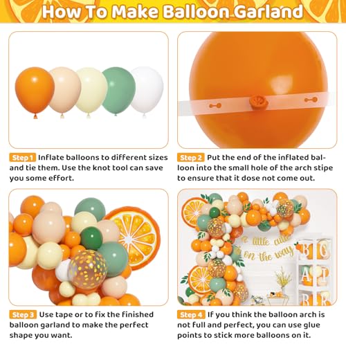 Image of 138pcs Little Cutie Baby Shower Orange Balloon Arch Kit Boxes Decoration | Baby Block with Letters A Little Cutie is On The Way Banner Willow Leaves for Fruit 1st Birthday Party Decorations