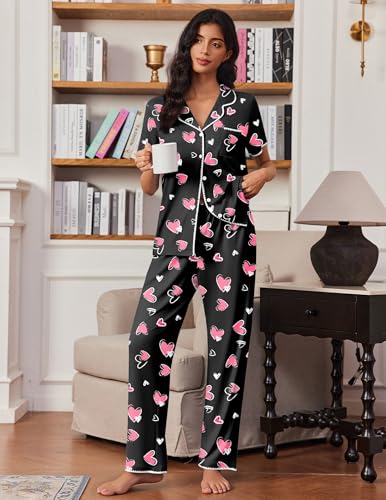 Image of Ekouaer Pajamas for Women Set Button Up Soft Pjs Short Sleeve 2 Piece Lounge Sets Comfy Sleepwear