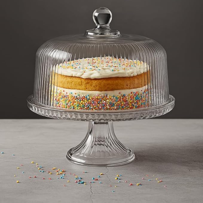 Vintage-Style Glass Cake Stand with Dome Lid...