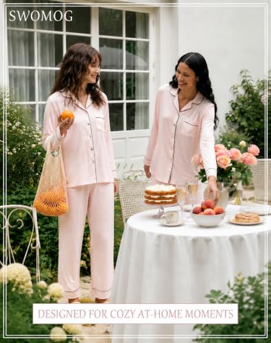 Image of SWOMOG Womens Pajamas Set Long Sleeve Sleepwear Button Down Nightwear Soft Cotton Pj Lounge Sets