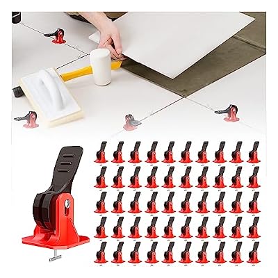 Tile Leveling System Pro Tools Kit Tile Spacers 50Pcs / 100Pcs Reusable Floor Leveling Compounds Adjustable Fits 8-12mm Tiles + Replaceable Spare Steel T-Pin Tile Leveler (red-50Pcs)