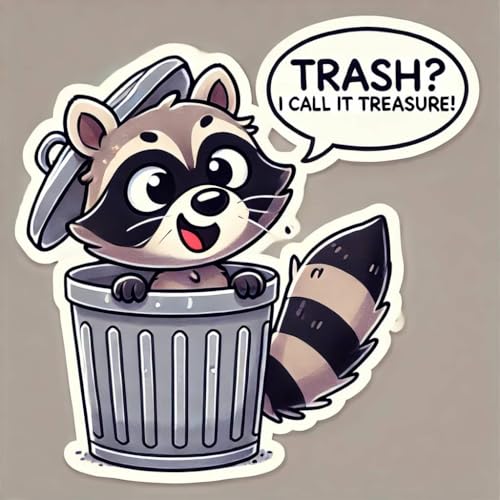 Image of Cute Raccoon Sticker - 4 Inch Funny Trash? I Call It Treasure! Vinyl Decal for Yeti Cup, Laptop, Car Bumper, Cooler - Waterproof Sticker for Adults, Wall, Toolbox, Window