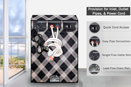 Image of Stylista Washing Machine Cover Compatible for Godrej 6.5 Kg Fully-Automatic Top Loading WTEON MGNS 65 5.0 FDTG MTBK, Checkered Pattern Cream
