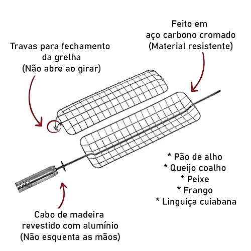 Espeto Grelha Côncava Giratória Cromado 67,5cm Issi Grill